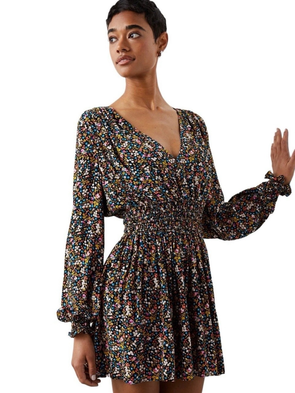 Rails Delaney mini long sleeve dress in dark ditsy floral print women’s size xs